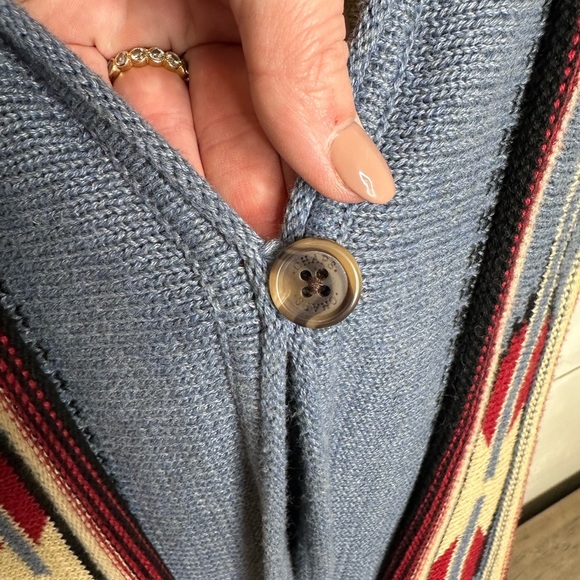 Chaps Sweater Vest Women's Blue Cardigan Aztec Southwest Western Knit Tunic - M - Picture 3 of 5